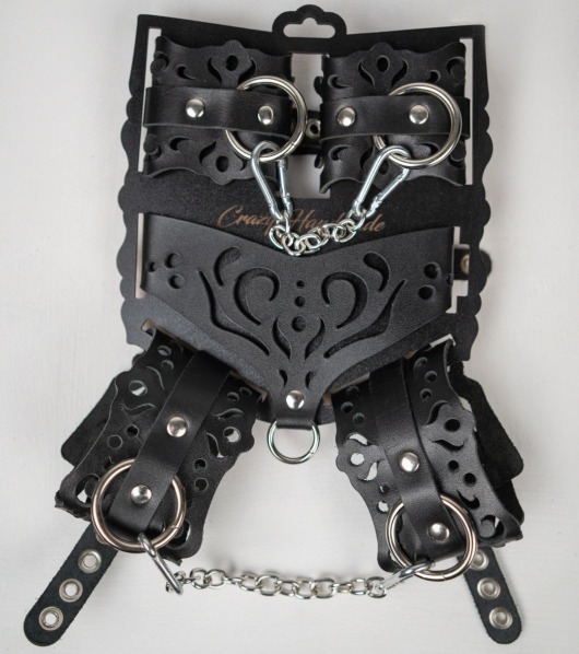 Черный ажурный кожаный набор фиксаций - Crazy Handmade - купить с доставкой в Старом Осколе