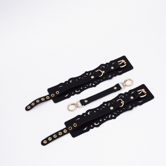 Черный кожаные оковы с узорами и золотистой фурнитурой - Crazy Handmade - купить с доставкой в Старом Осколе