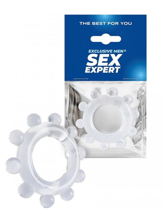 Прозрачное эрекционное кольцо со стимулирующими шариками - Sex Expert - в Старом Осколе купить с доставкой