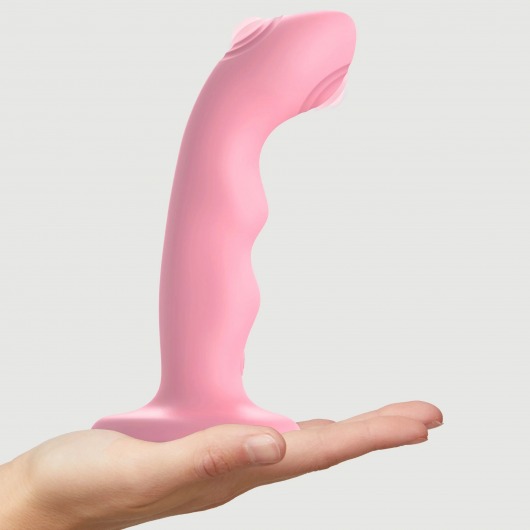 Розовая насадка-стимулятор Strap-On-Me Tapping Dildo Wave - Strap-on-me - купить с доставкой в Старом Осколе