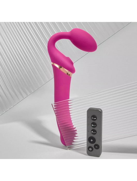 Ярко-розовый безремневой страпон Multi Orgasm Bendable Strap-On size XL с клиторальной стимуляцией - Strap-on-me - купить с доставкой в Старом Осколе