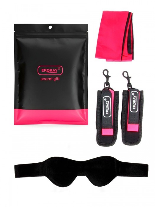Черно-розовый эротический набор: маска, наручники и повязка - Erokay - купить с доставкой в Старом Осколе