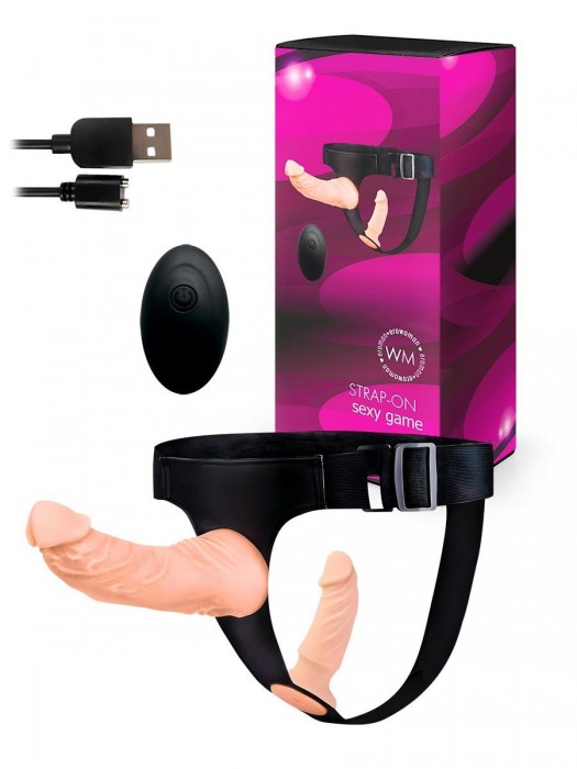 Женский страпон с 2 насадками, вибрацией и пультом ДУ - Erowoman-Eroman - купить с доставкой в Старом Осколе