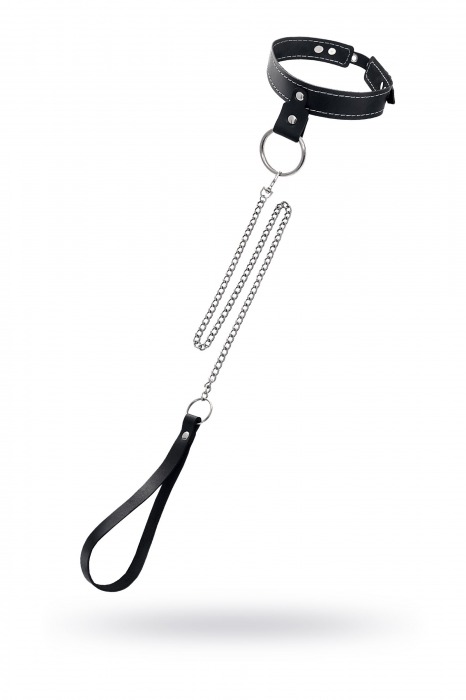Черный узкий однослойный ошейник с серебристым поводком-цепочкой - Pecado - купить с доставкой в Старом Осколе