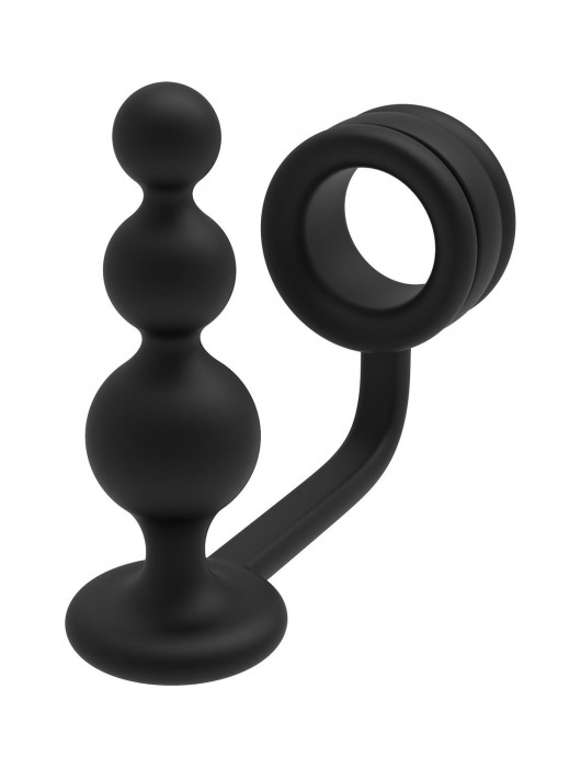 Черное эрекционное кольцо с анальной елочкой Cockring With Beaded Anal Plug - Dream Toys - в Старом Осколе купить с доставкой