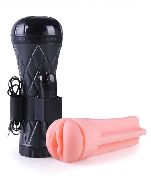 Телесный мастурбатор-вагина в черной колбе с вибрацией - Boys of Toys - в Старом Осколе купить с доставкой