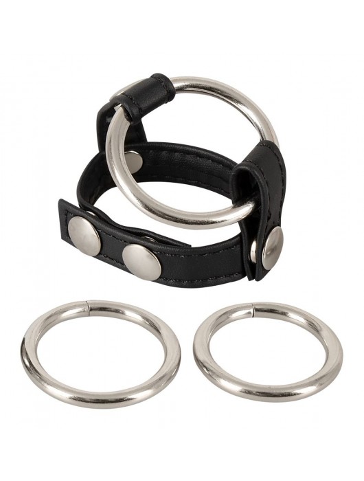 Подхват для мошонки с 3 съемными эрекционными кольцами Leder-Riemen - Orion - в Старом Осколе купить с доставкой