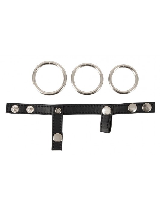 Подхват для мошонки с 3 съемными эрекционными кольцами Leder-Riemen - Orion - в Старом Осколе купить с доставкой