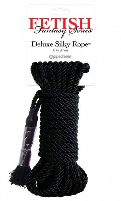 Черная веревка для фиксации Deluxe Silky Rope - 9,75 м. - Pipedream - купить с доставкой в Старом Осколе