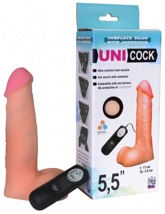 Фаллическая насадка Харнесс UNICOCK 5,5  с вибрацией - 17 см. - LOVETOY (А-Полимер) - купить с доставкой в Старом Осколе