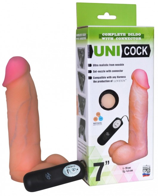 Фаллическая насадка Харнесс UNICOCK 7  с вибрацией - 19 см. - LOVETOY (А-Полимер) - купить с доставкой в Старом Осколе