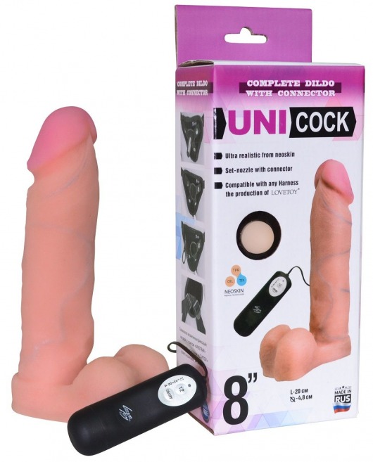 Фаллическая насадка Харнесс UNICOCK 8  с вибрацией - 20 см. - LOVETOY (А-Полимер) - купить с доставкой в Старом Осколе