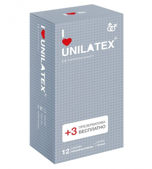 Презервативы с точками Unilatex Dotted - 12 шт. + 3 шт. в подарок - Unilatex - купить с доставкой в Старом Осколе