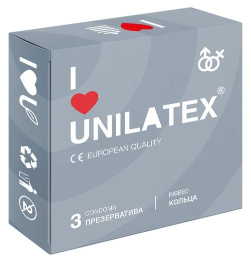 Презервативы с рёбрами Unilatex Ribbed - 3 шт. - Unilatex - купить с доставкой в Старом Осколе