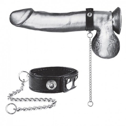 Утяжка на пенис с поводком Snap Cock Ring With 12  Leash - BlueLine - купить с доставкой в Старом Осколе