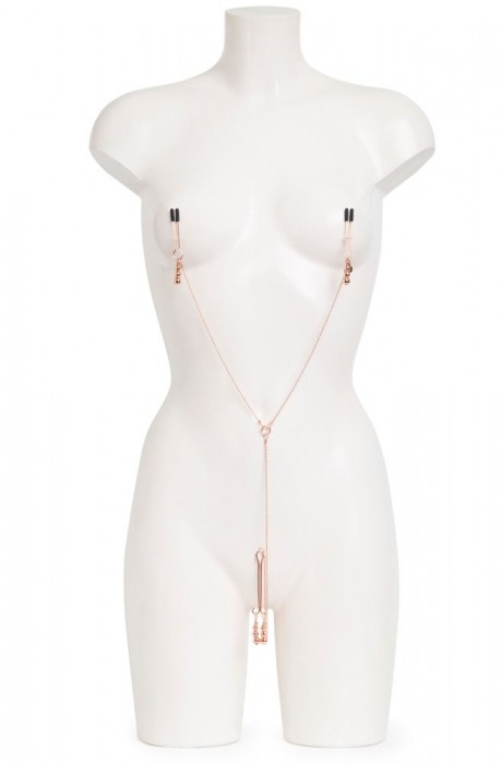 Золотистые зажимы для сосков и клитора All Sensation Nipple and Clitoral Chain - Fifty Shades of Grey - купить с доставкой в Старом Осколе