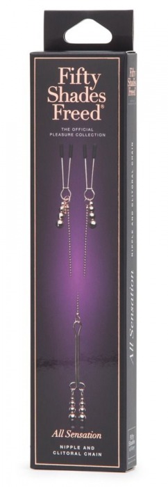 Золотистые зажимы для сосков и клитора All Sensation Nipple and Clitoral Chain - Fifty Shades of Grey - купить с доставкой в Старом Осколе