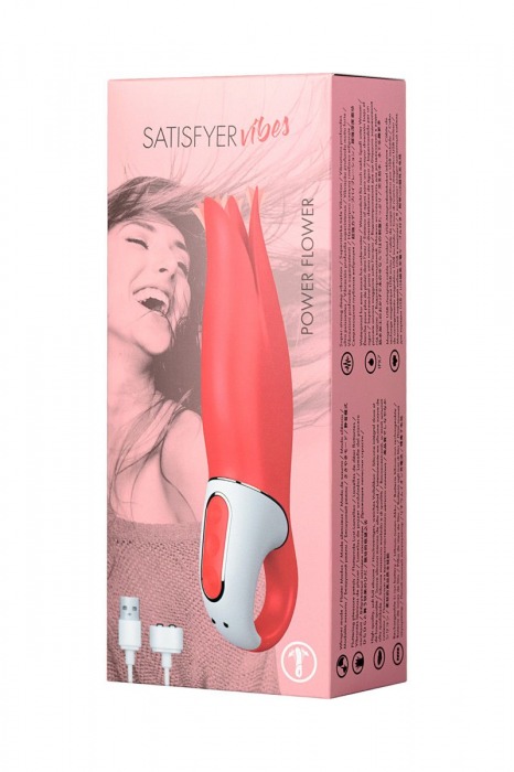 Красный вибратор Satisfyer Power Flower с лепестками - 18,8 см. - Satisfyer