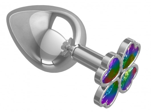 Серебристая анальная пробка-клевер с радужным кристаллом - 9,5 см. - Джага-Джага - купить с доставкой в Старом Осколе