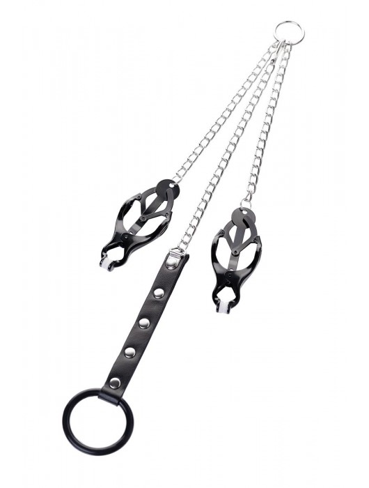 Черно-серебристые зажимы для сосков с кольцом для пениса TOYFA Metal - ToyFa - купить с доставкой в Старом Осколе